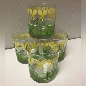 Set of 4 Vintage Libbey J. Scott Tennis Player Lowball/ Whiskey Glasses Like New